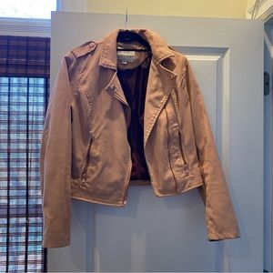 Pink Suede Cropped Moto Jacket